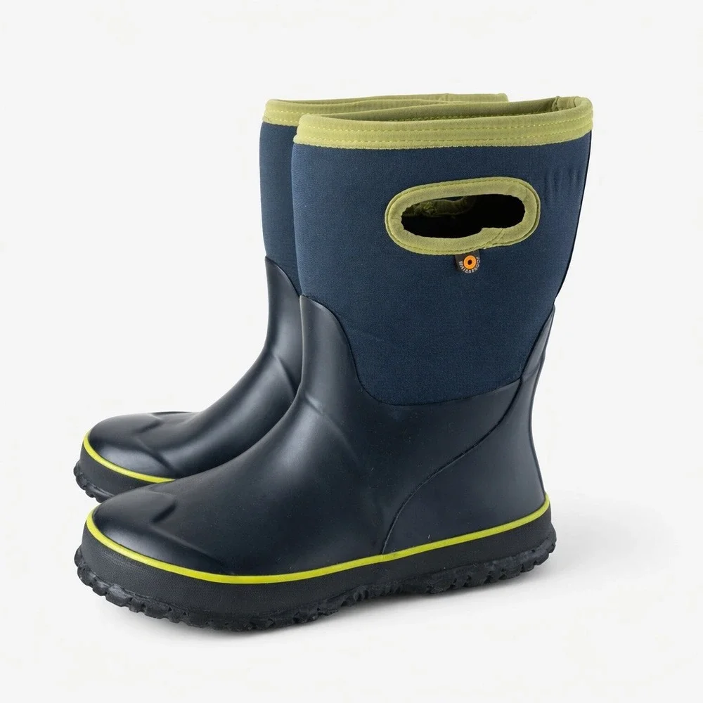 Bogs Waterproof Boots Kids Boy Sz 3 Blue Green Insulated Rain Snow Winter Mud